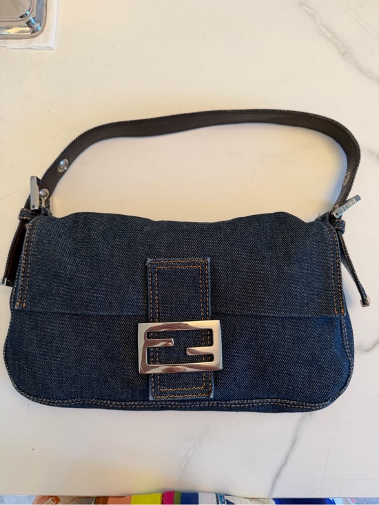 Fendi Handbags - Fendi Denim Baguette Shoulder Bag - Dark Blue with Silver Hardware